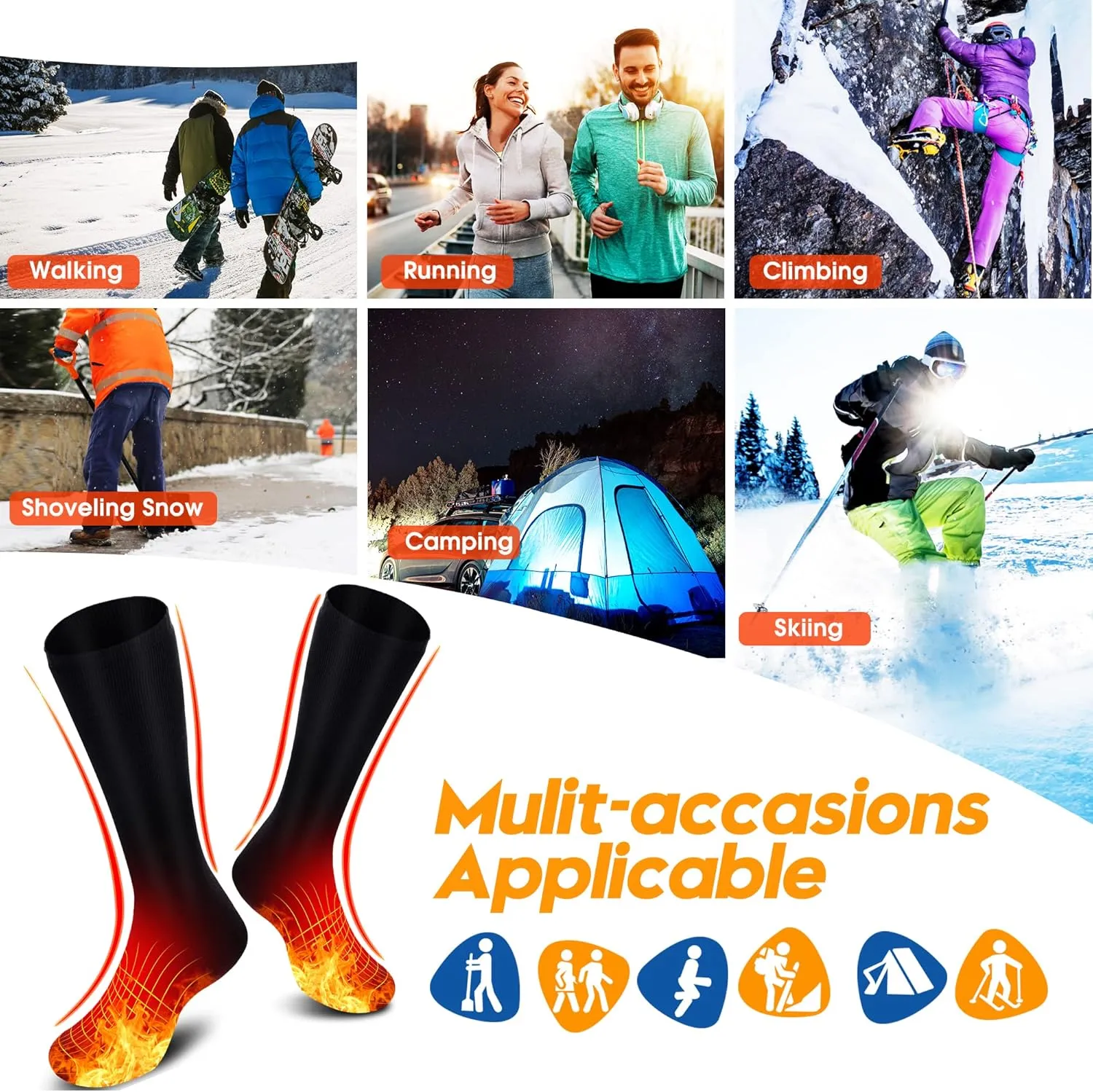 Heated Socks for Men Women Electric Rechargeable Battery Powered Heated Socks,Winter Warm Heated Thermal Insulated Socks for Outdoor Sports Climbing Hiking Hunting Skiing