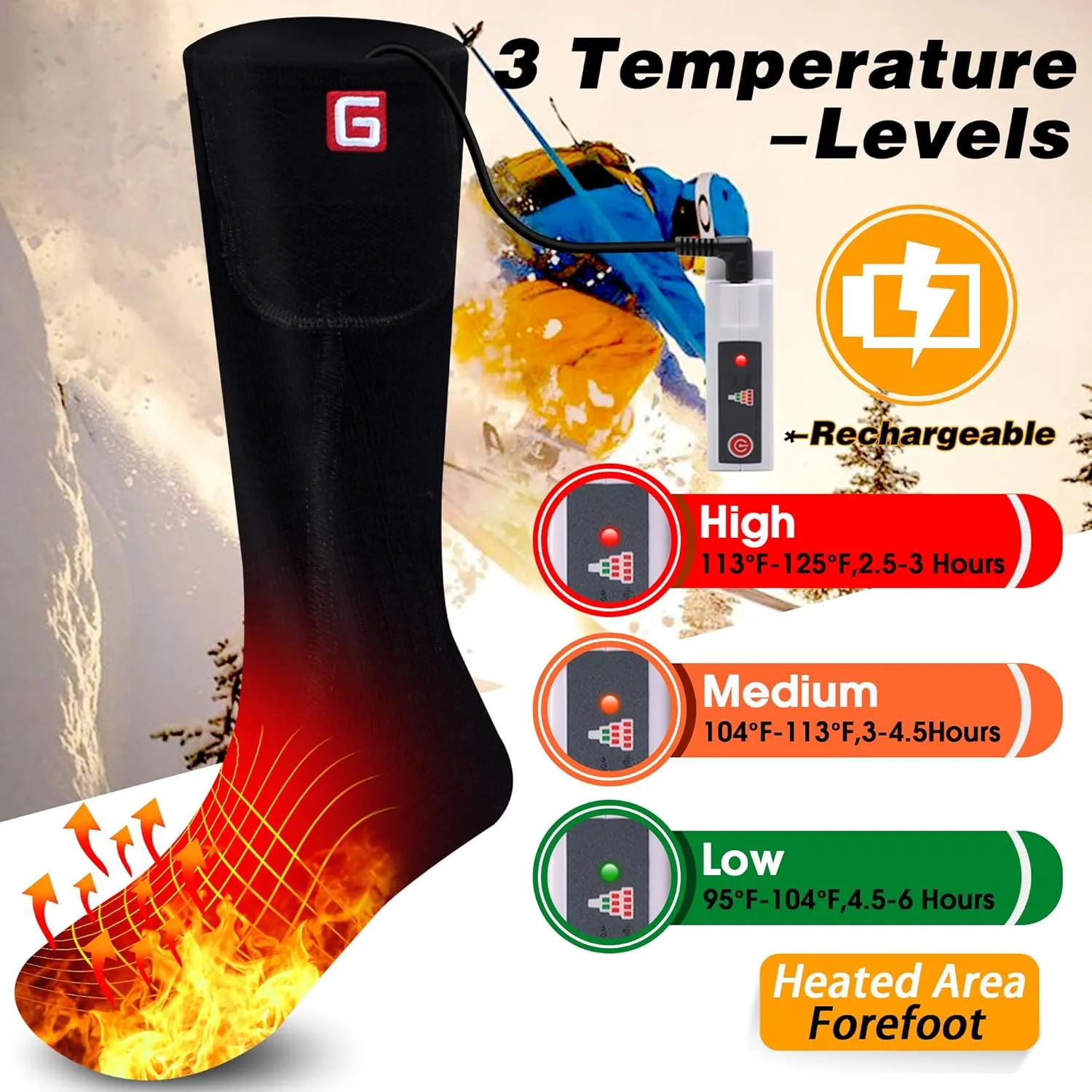 Heated Socks for Men Women Electric Rechargeable Battery Powered Heated Socks,Winter Warm Heated Thermal Insulated Socks for Outdoor Sports Climbing Hiking Hunting Skiing
