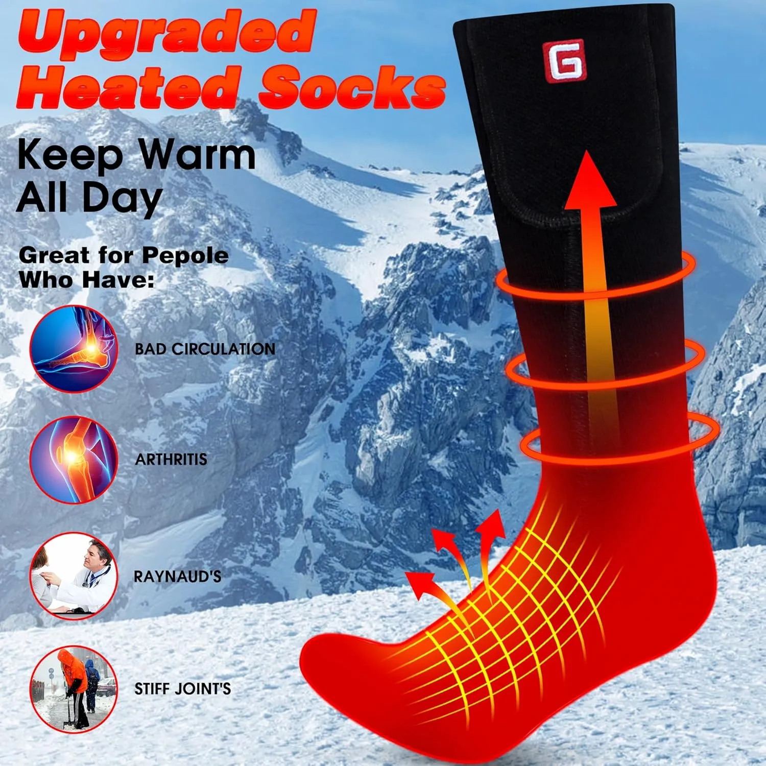 Heated Socks for Men Women Electric Rechargeable Battery Powered Heated Socks,Winter Warm Heated Thermal Insulated Socks for Outdoor Sports Climbing Hiking Hunting Skiing