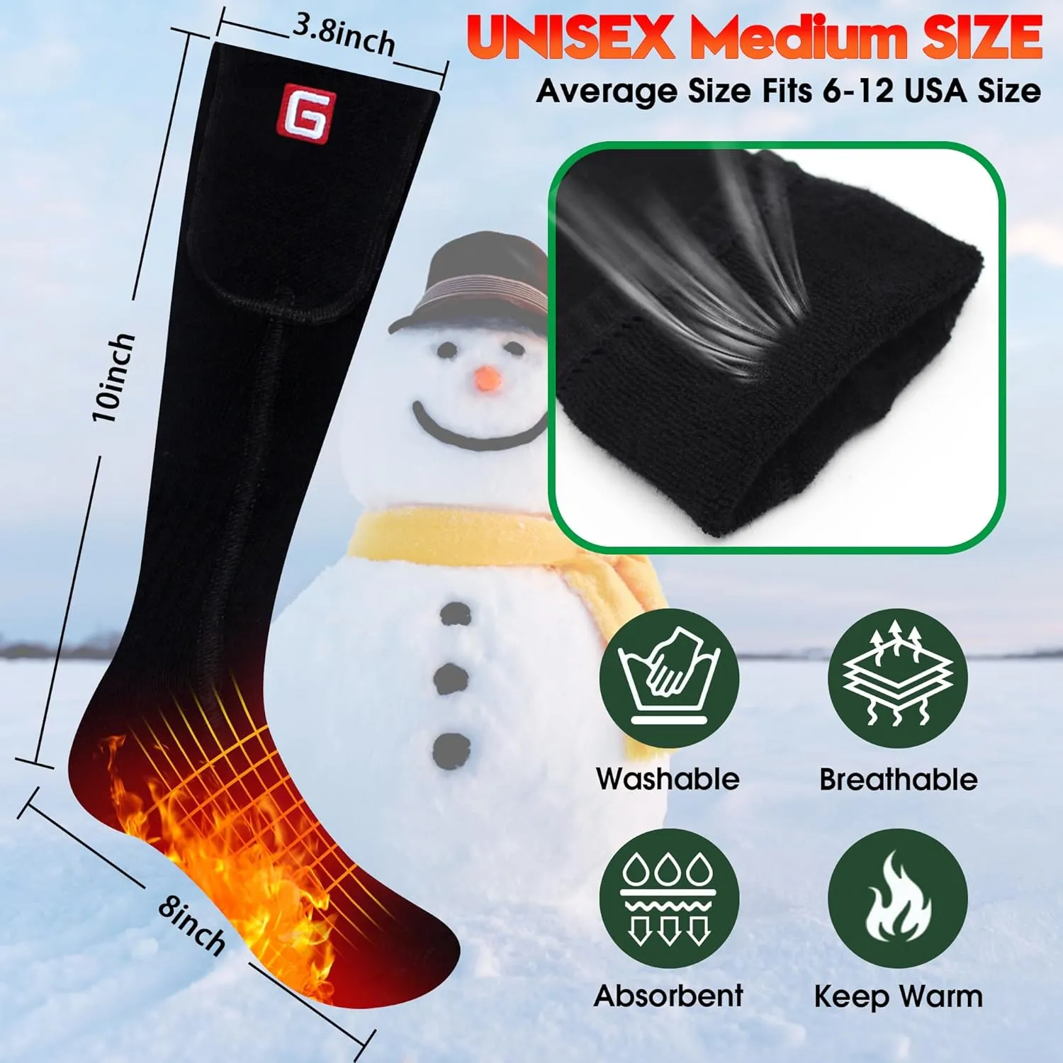 Heated Socks for Men Women Electric Rechargeable Battery Powered Heated Socks,Winter Warm Heated Thermal Insulated Socks for Outdoor Sports Climbing Hiking Hunting Skiing