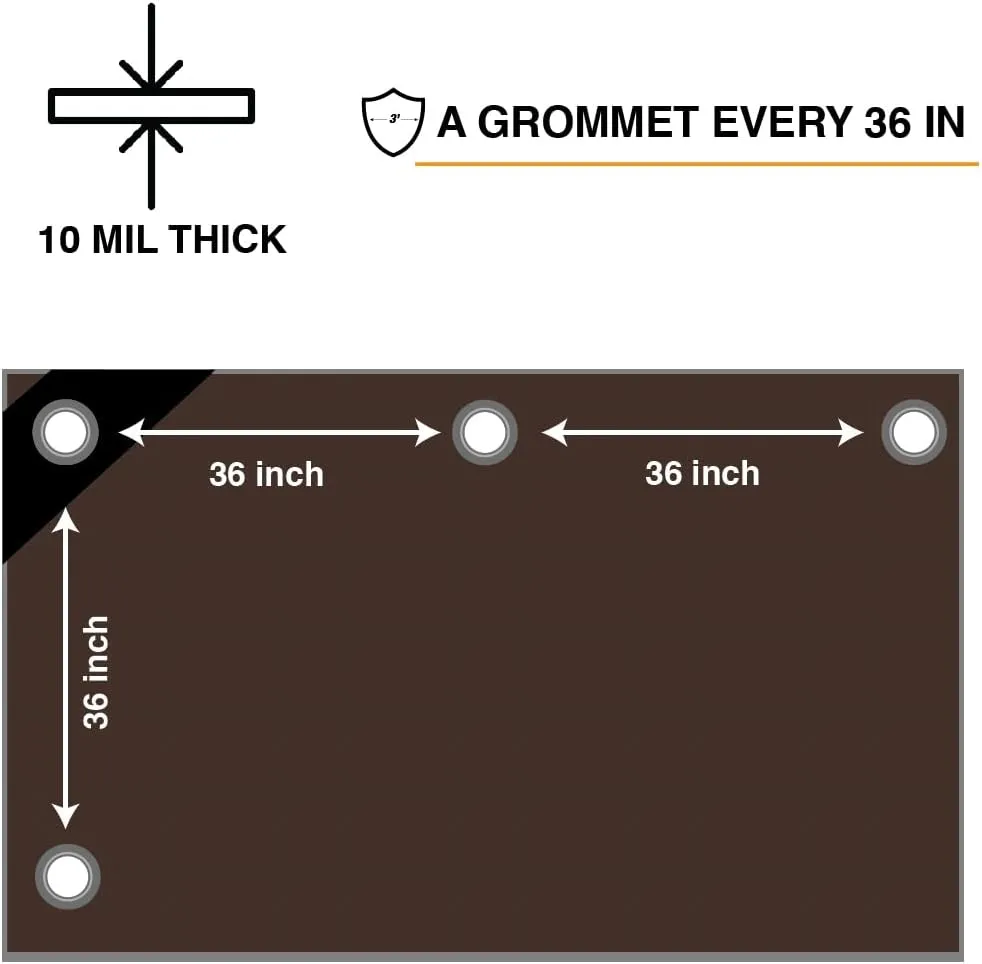 Heavy Duty Brown Tarp - 15ft x 20ft - 5 MIL Multipurpose UV Resistant, Waterproof Protective Tarp Cover with Metal Grommets and Reinforced Edges - for Roof, Camping, Patio, Boat, Car