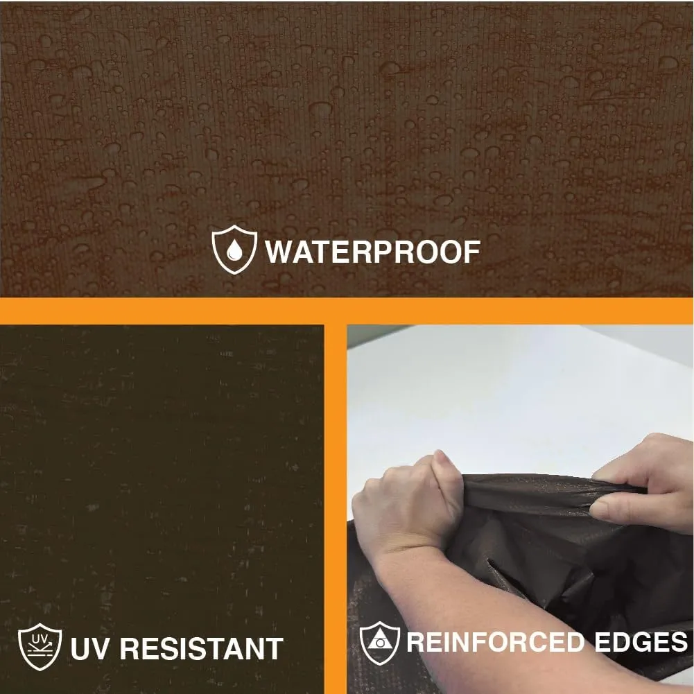 Heavy Duty Brown Tarp - 15ft x 20ft - 5 MIL Multipurpose UV Resistant, Waterproof Protective Tarp Cover with Metal Grommets and Reinforced Edges - for Roof, Camping, Patio, Boat, Car
