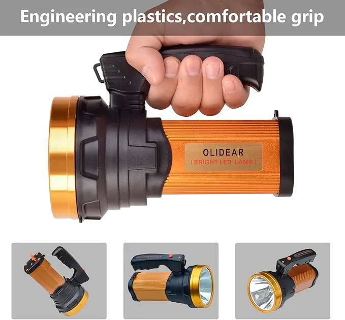 Heavy Duty Flashlight – Bright Rechargeable Searchlight with 2 Modes – Led Spotlight Handle – Easy to Use – Built-in Rechargeable Battery