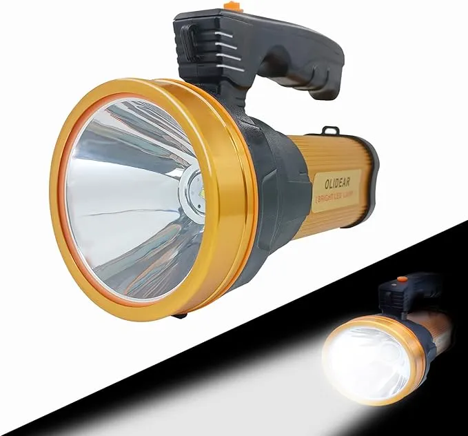 Heavy Duty Flashlight – Bright Rechargeable Searchlight with 2 Modes – Led Spotlight Handle – Easy to Use – Built-in Rechargeable Battery
