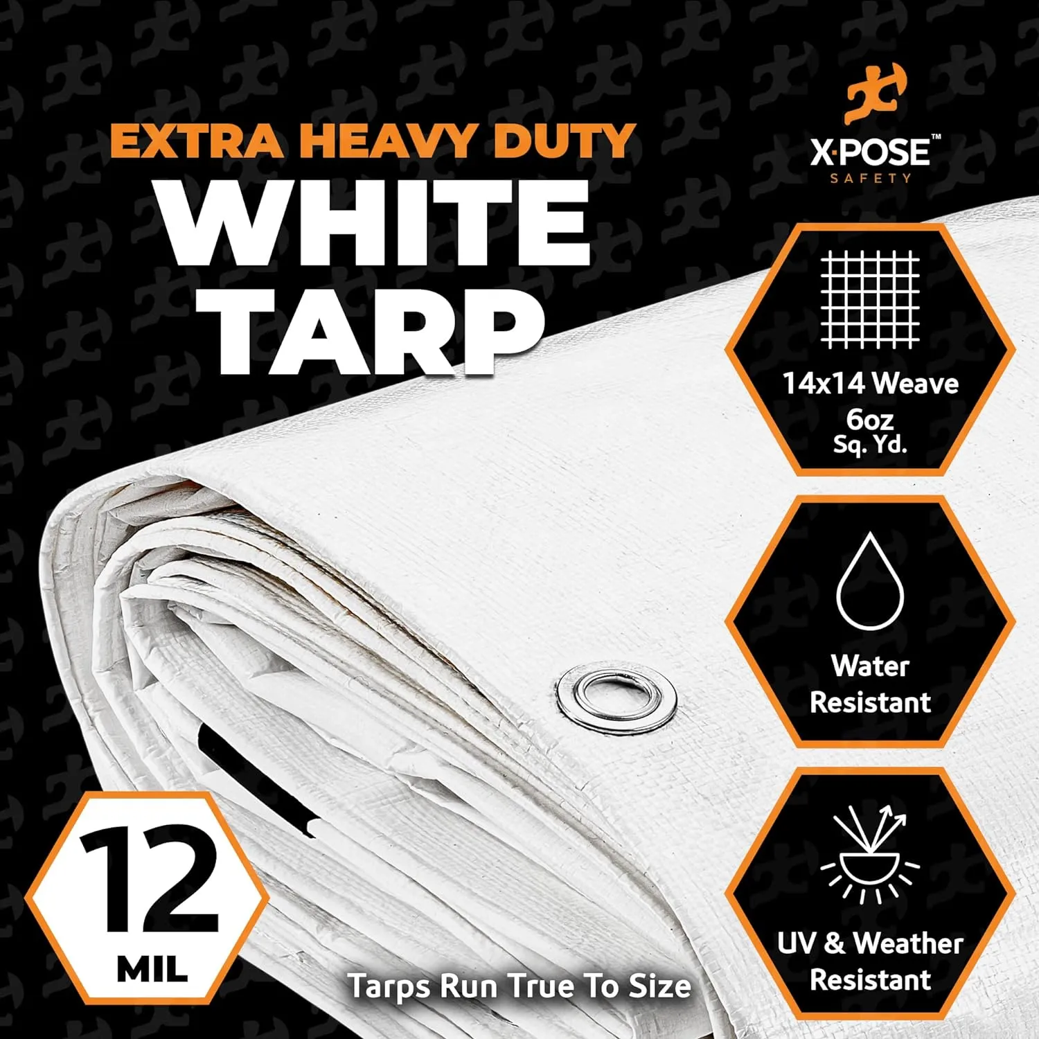 Heavy Duty White Poly Tarp 10' X 15' - Multipurpose Protective Cover - Durable, Waterproof, Weather Proof, Rip and Tear Resistant - Extra Thick 12 Mil Polyethylene - by Xpose Safety