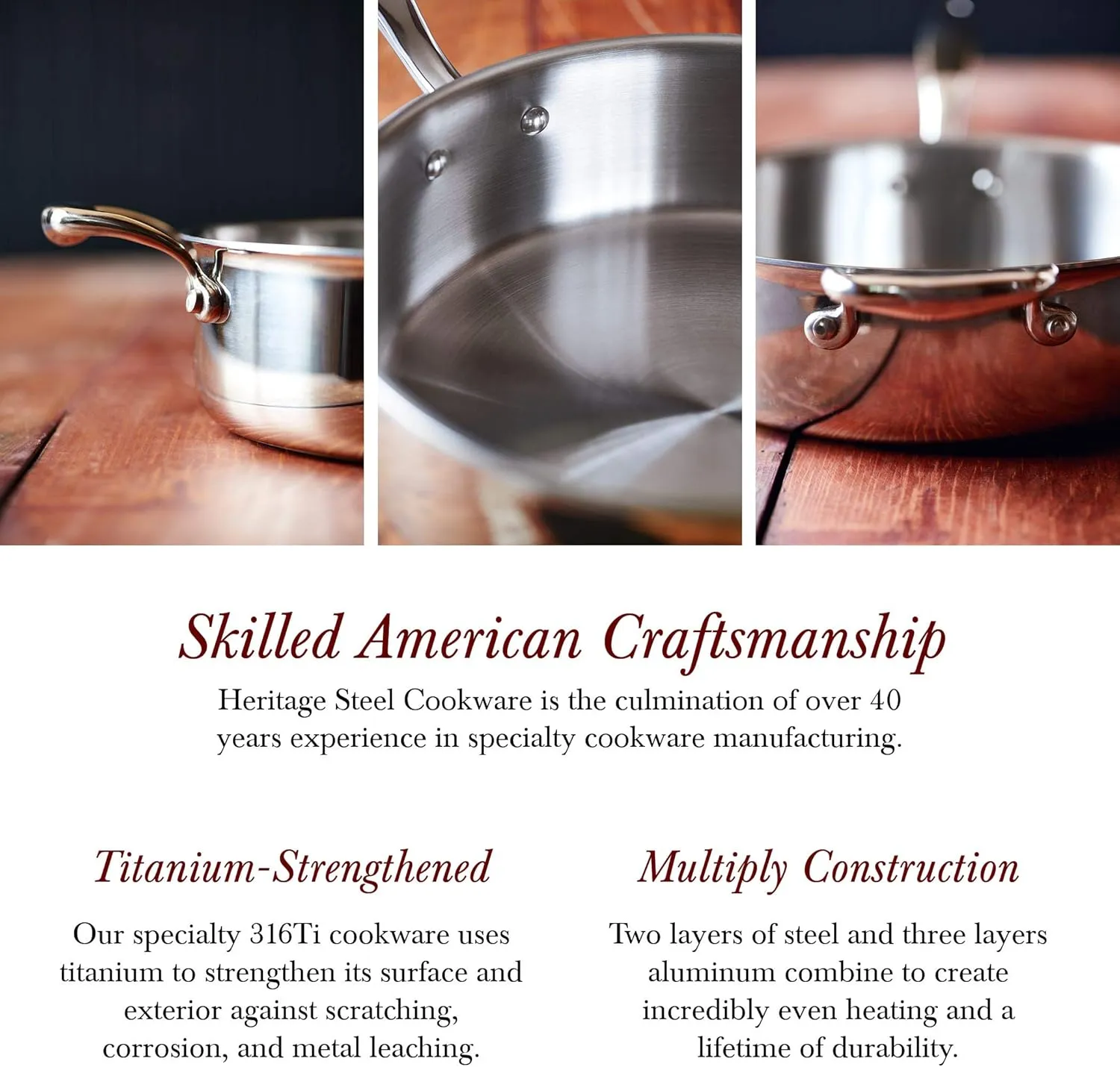 Heritage Steel 3 Quart Saucepan with Lid | Made in USA | Titanium Series | 316Ti Stainless Steel Pan with Stay Cool Handle | Fully Clad with 5-Ply Construction | Induction Ready & Non Toxic