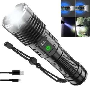 High Lumens LED Flashlights Rechargeable, Super Bright Flashlight, Powerful Tactical Flashlights, Waterproof Handheld Flash Light with 5 Modes, Zoomable, Power Display for Camping Emergencies