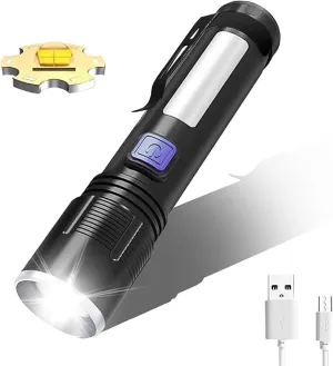 High Lumens Rechargeable Tactical Flashlights，Super Bright 100000 Lumen Flashlight， COB Work Light，3 Modes Zoomable Emergency Camping Led Flashlights.