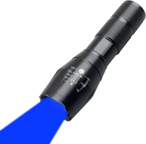 High Power Blue LED Flashlight,Zoomable Long Range Single Mode Blue Light Flashlights for Night Deer Hunting Fishing
