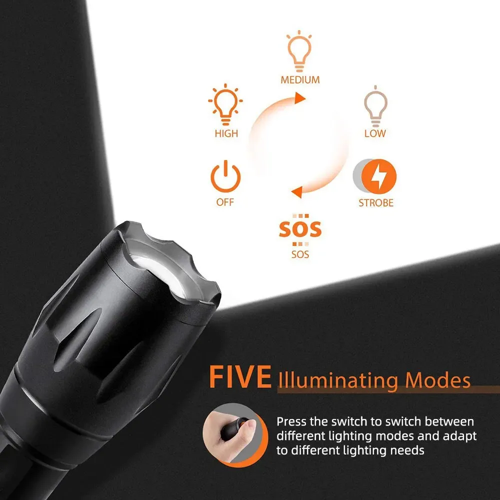 High Power LED Flashlights Camping Torch - 5 Lighting Modes, Aluminum Alloy, Zoomable, Waterproof