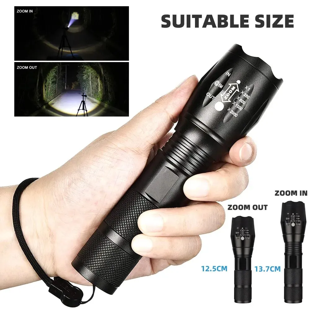 High Power LED Flashlights Camping Torch - 5 Lighting Modes, Aluminum Alloy, Zoomable, Waterproof