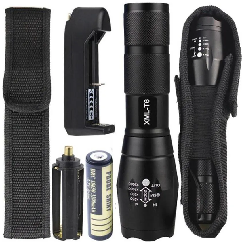 High Quality  X800 Tactical T6 Zoomable LED Flashlight Battery Charger Torch Lamp Battery