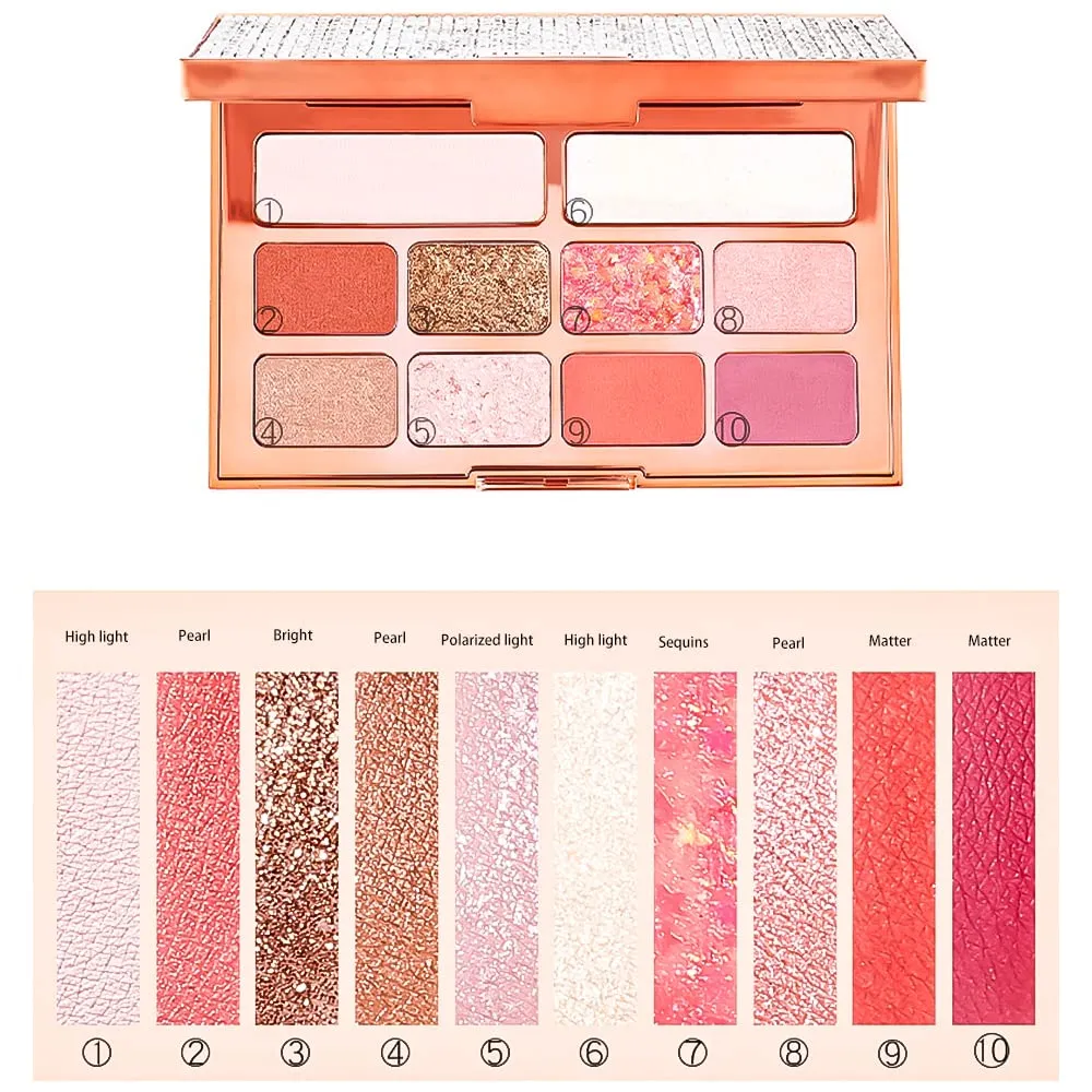 Highly Pigmented Eyeshadow Palette , 10 Colors Matte Shimmer Glitter Metallic Eyeshadow Palette Waterproof Blendable Long Lasting Natural Colors Make Up Eye Shadows Cosmetics Gift Kit-Great for Travel (#102)