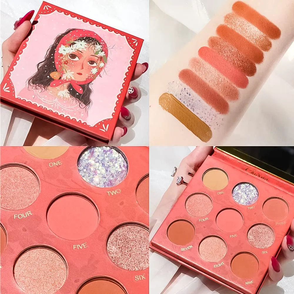Highly Pigmented Eyeshadow Palette , 9 Colors Matte Shimmer Glitter Metallic Eyeshadow Palette Water proof Blendable Long Lasting Natural Colors Make Up Eyeshadow Cosmetics Gift Kit-Great for Travel (#04)