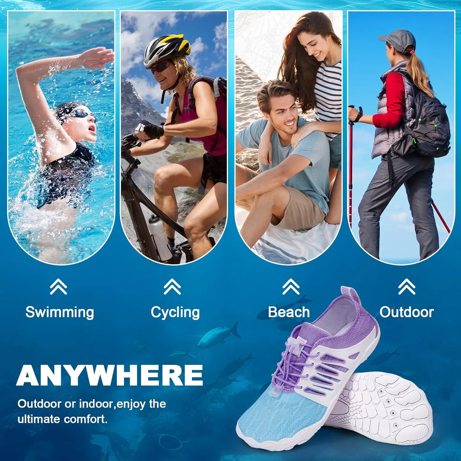 Hike Barefoot Water Shoes for Women Men, Quick-Dry Aqua Footwear Breathable Non-Slip Wide Toe Shoe for Beach Swim River Pool Lake Hiking Kayaking Surfing