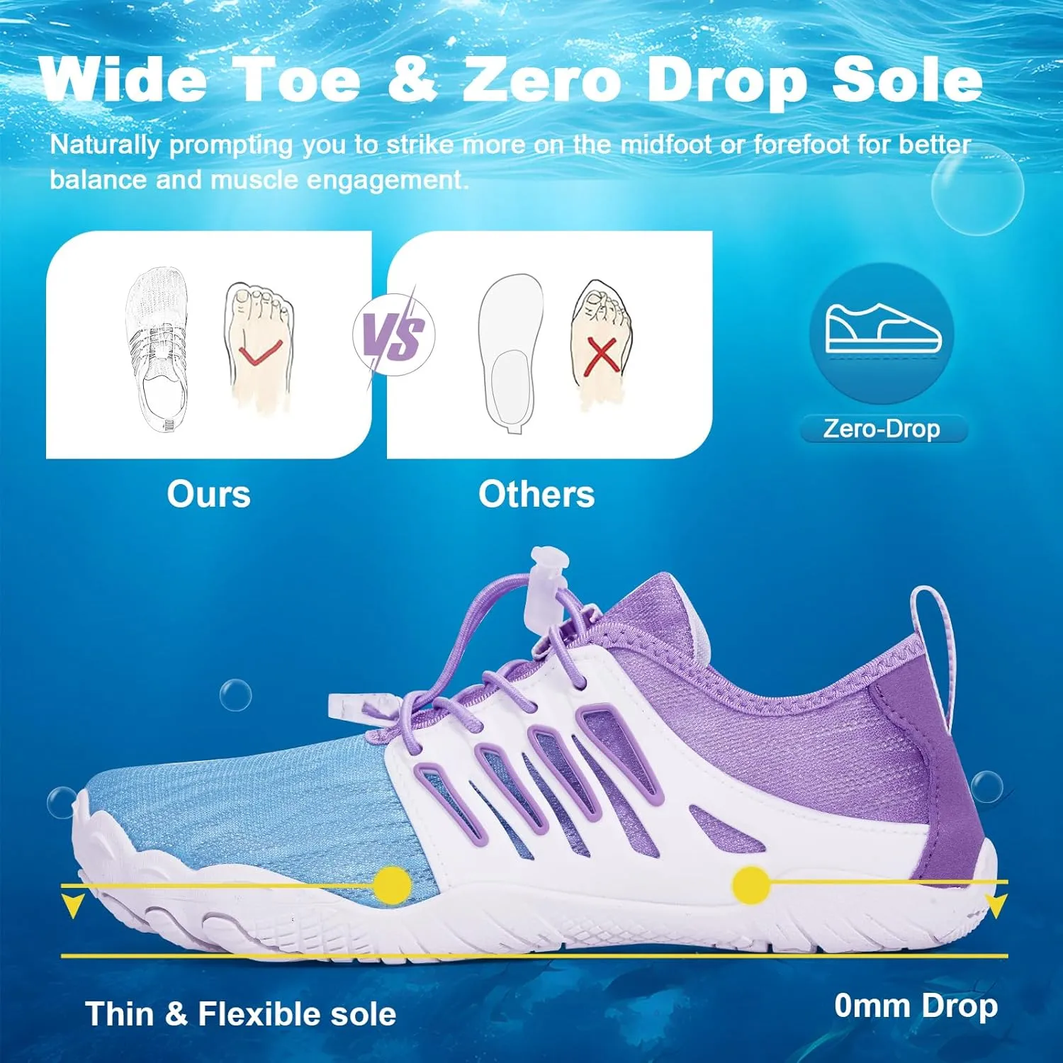 Hike Barefoot Water Shoes for Women Men, Quick-Dry Aqua Footwear Breathable Non-Slip Wide Toe Shoe for Beach Swim River Pool Lake Hiking Kayaking Surfing