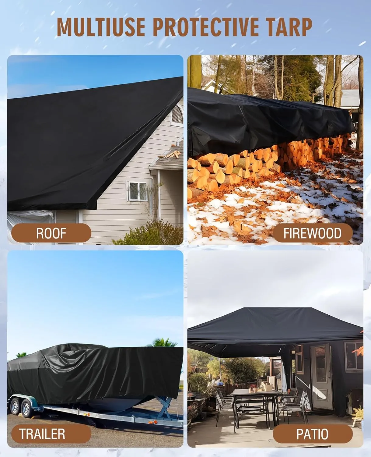 HIRALIY 20 Mil Heavy Duty Waterproof Tarp, 7x12ft Black Tarpaulin with Reinforced Webbing Loops, Multipurpose Oxford Canvas Tarp for Firewood, Roof, Camping, Pool