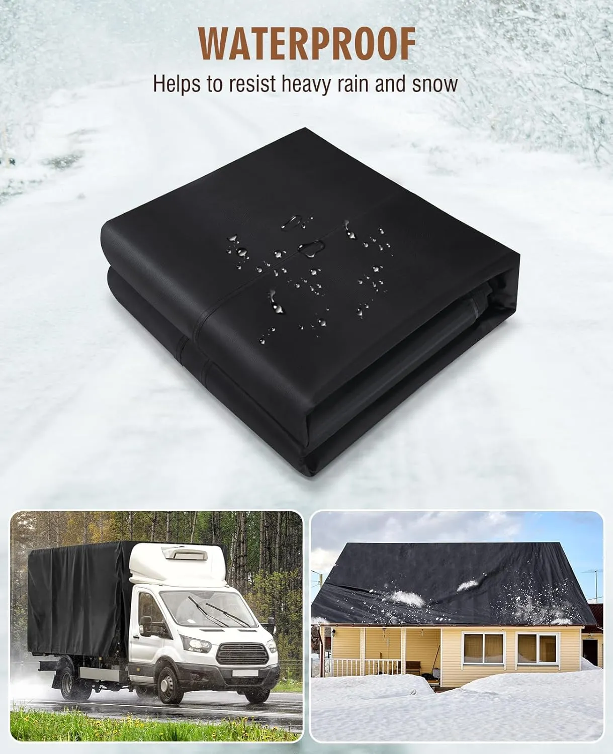 HIRALIY 20 Mil Heavy Duty Waterproof Tarp, 7x12ft Black Tarpaulin with Reinforced Webbing Loops, Multipurpose Oxford Canvas Tarp for Firewood, Roof, Camping, Pool