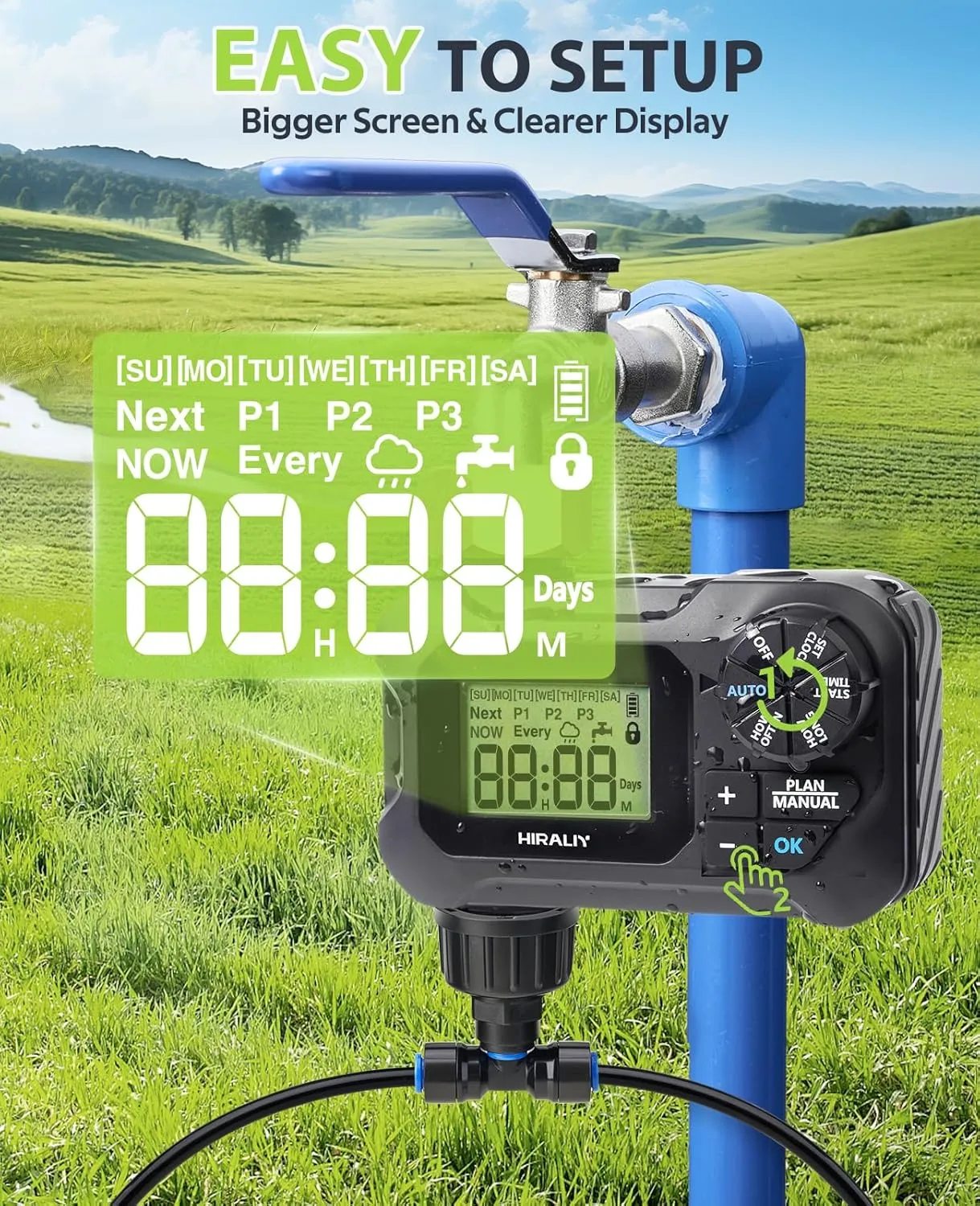 HIRALIY 59FT Greenhouse Mist Drip Irrigation Kit with Garden Timer, Hanging Plant Watering System, with Tubing, Misting Nozzles, and Water Timer, Quick Connector Design Automatic Irrigation System
