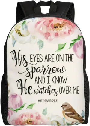 His Eyes Are On The Sparrow Backpack – Water-Resistant Laptop Bag, 15" Compartment, Lightweight Unisex Daypack For Work & Travel