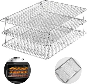Hiware Stainless Steel Stackable Cooling Rack for Baking, 3 Tier 12”x 16.5”,Oven & Dishwasher Salf and Fit Half Sheet,Wire Cooling Racks for Cookie, Pizza, Cake