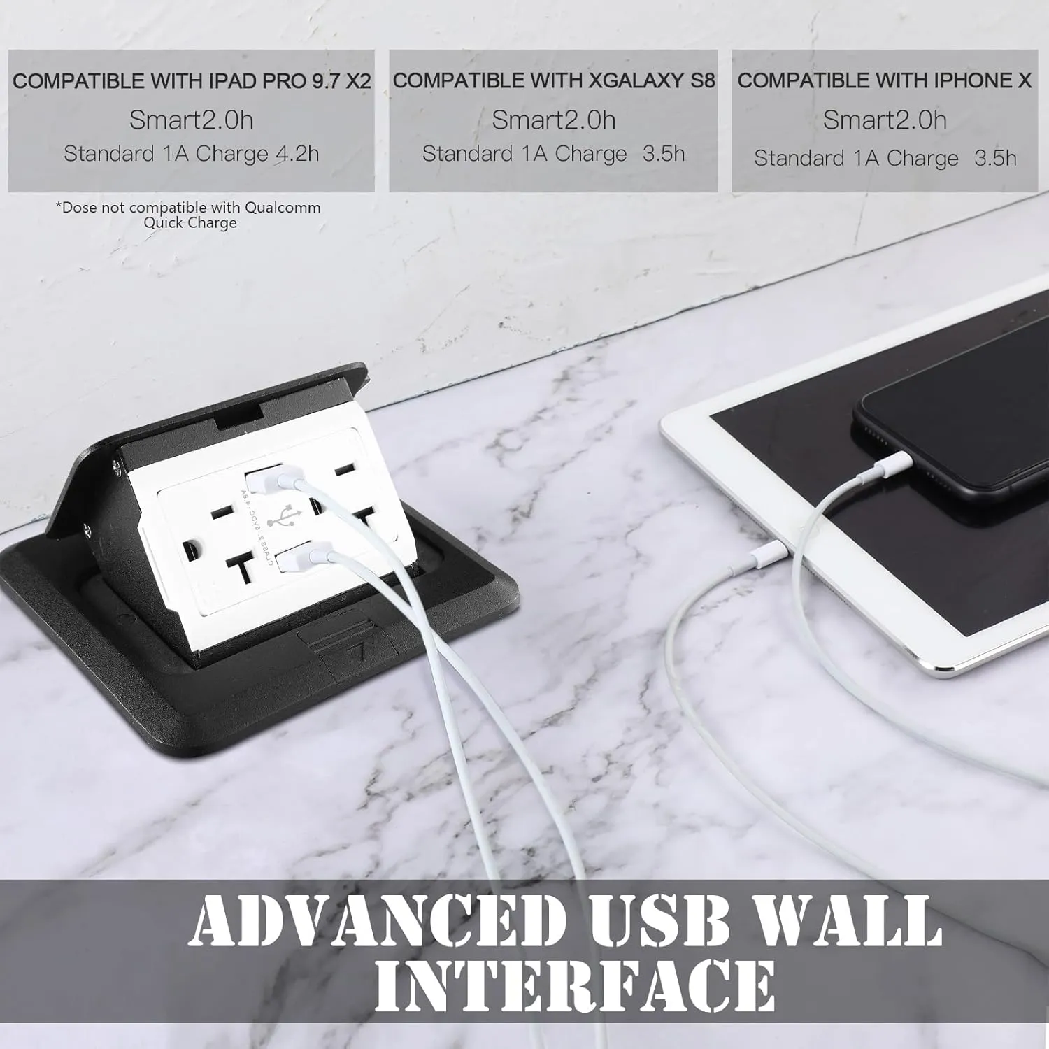 Hoolerry 4 Pack Pop up Floor Electrical Outlet Cover Box Kit with 4.8A USB Charger 20Amp Waterproof Weatherproof Floor Tamper Resistant Outlet Receptacle for Countertop Home (Black)