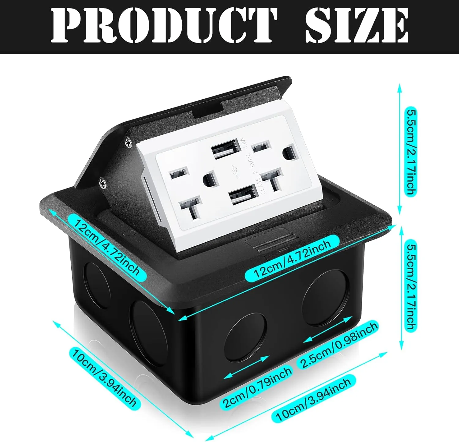 Hoolerry 4 Pack Pop up Floor Electrical Outlet Cover Box Kit with 4.8A USB Charger 20Amp Waterproof Weatherproof Floor Tamper Resistant Outlet Receptacle for Countertop Home (Black)