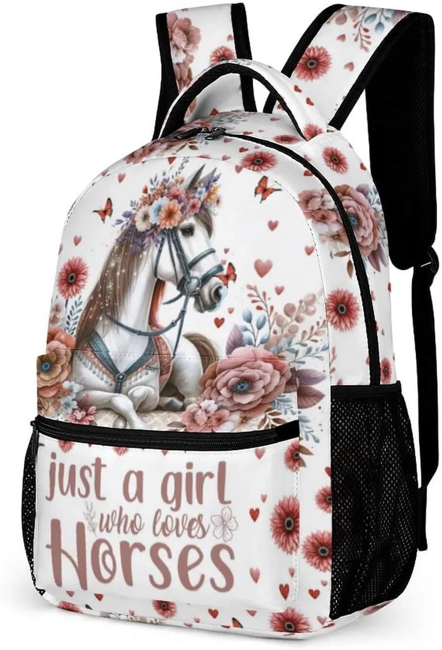 Horse School Backpack for Kids Girls Boys, 16 Inch Cute Horses Themed Bookbag, Personality School Backpack for Students Children, Lightweight, Large Capacity