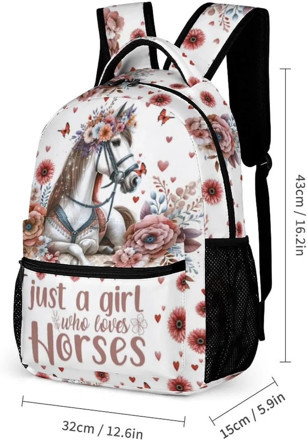 Horse School Backpack for Kids Girls Boys, 16 Inch Cute Horses Themed Bookbag, Personality School Backpack for Students Children, Lightweight, Large Capacity