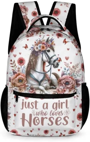 Horse School Backpack for Kids Girls Boys, 16 Inch Cute Horses Themed Bookbag, Personality School Backpack for Students Children, Lightweight, Large Capacity
