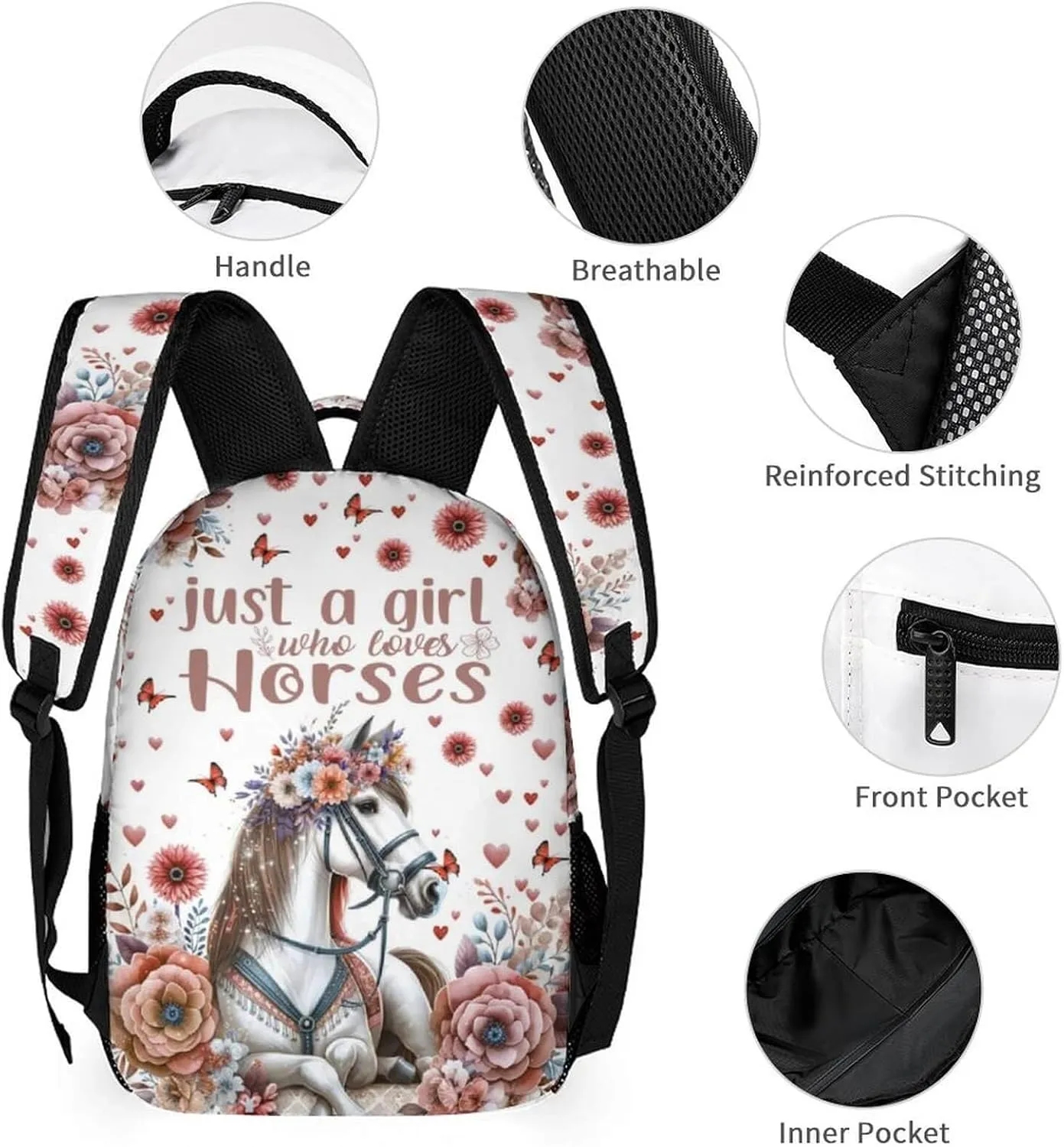 Horse School Backpack for Kids Girls Boys, 16 Inch Cute Horses Themed Bookbag, Personality School Backpack for Students Children, Lightweight, Large Capacity