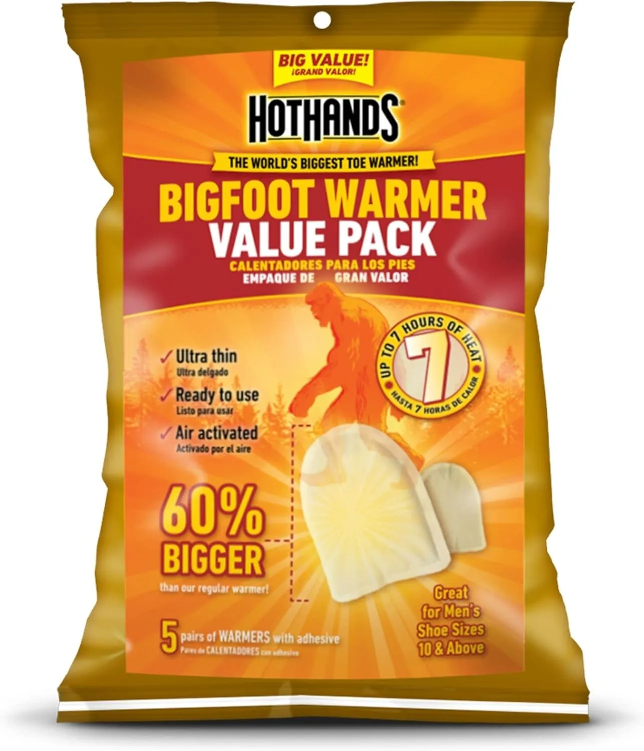 HotHands Bigfoot Adhesive Toe Warmer | 5 Pair Value Pack