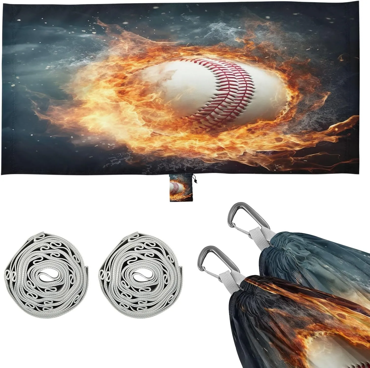 Ice Fire Baseball Camping Hammock, Single Portable Hammocks with Tree Straps & Attached Carry Bag, 330Lbs Capacity Perfect for Outside Indoor Hiking Beach Backpack Travel