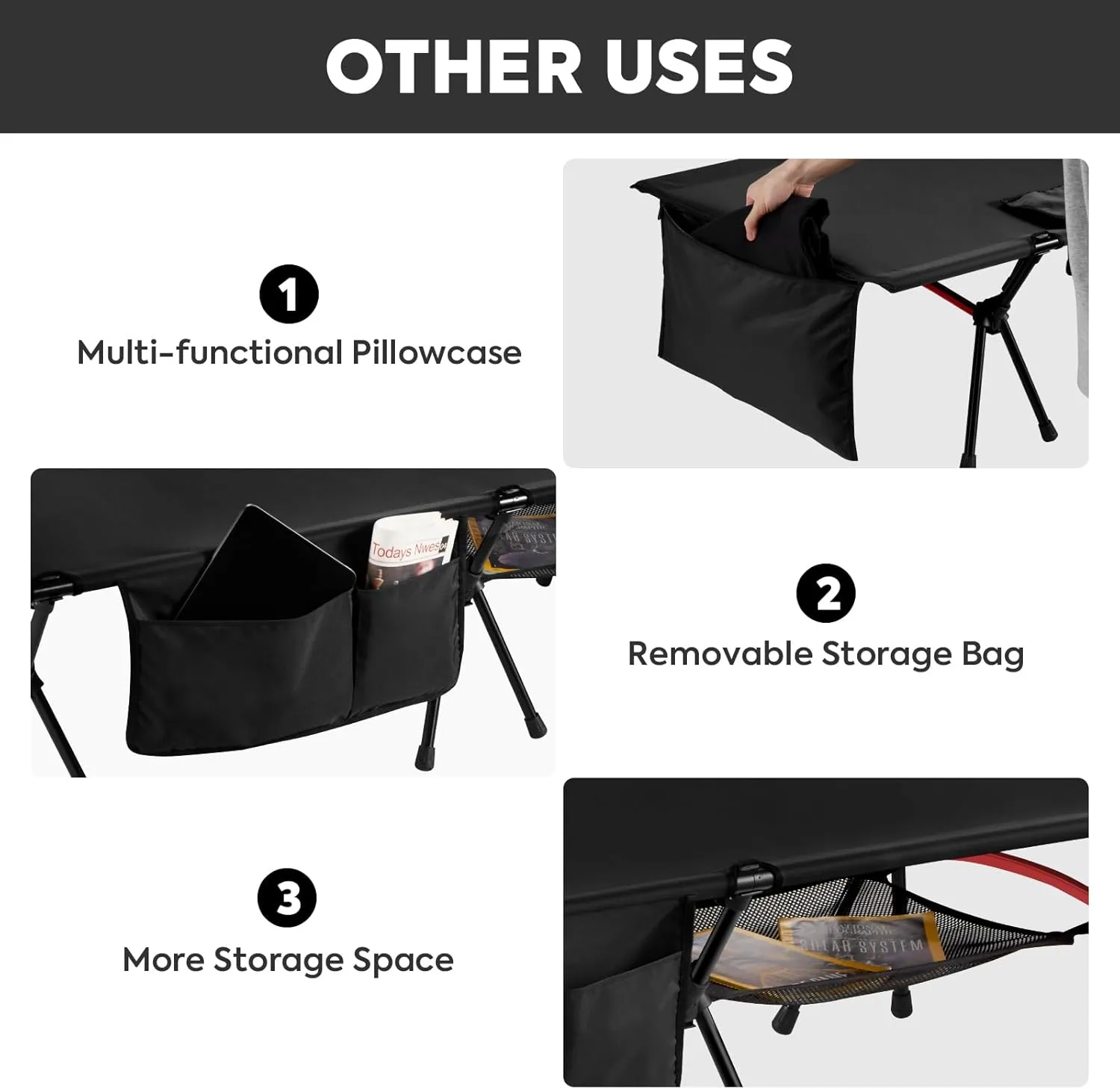 ICECO Camping Cot for Adults, Folding Cot for Camping, Portable Bed Sleeping Cot, Lightweight Backpacking Cot Strong Support 330 Lbs, Tent, Outdoor, Hiking, Travel, RV, Beach (L-Black)