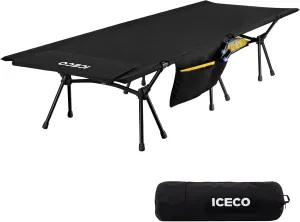 ICECO Camping Cot for Adults, Folding Cot for Camping, Portable Bed Sleeping Cot, Lightweight Backpacking Cot Strong Support 330 Lbs, Tent, Outdoor, Hiking, Travel, RV, Beach (L-Black)