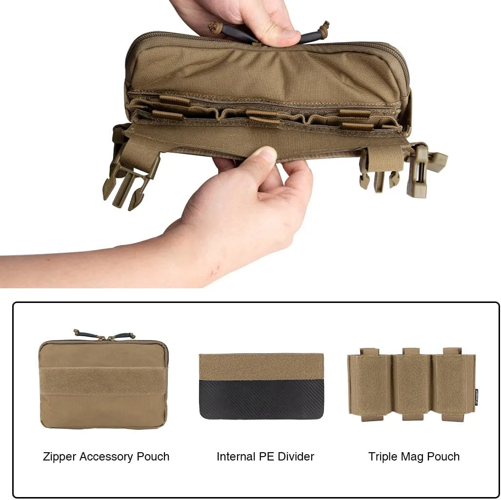 IDOGEAR Tactical Chest Bag with Insert 5.56/7.62 Mag Pouch Recon Kit Kangaroo Chest Bag Utility Laser-cut MOLLE Admin Pouch