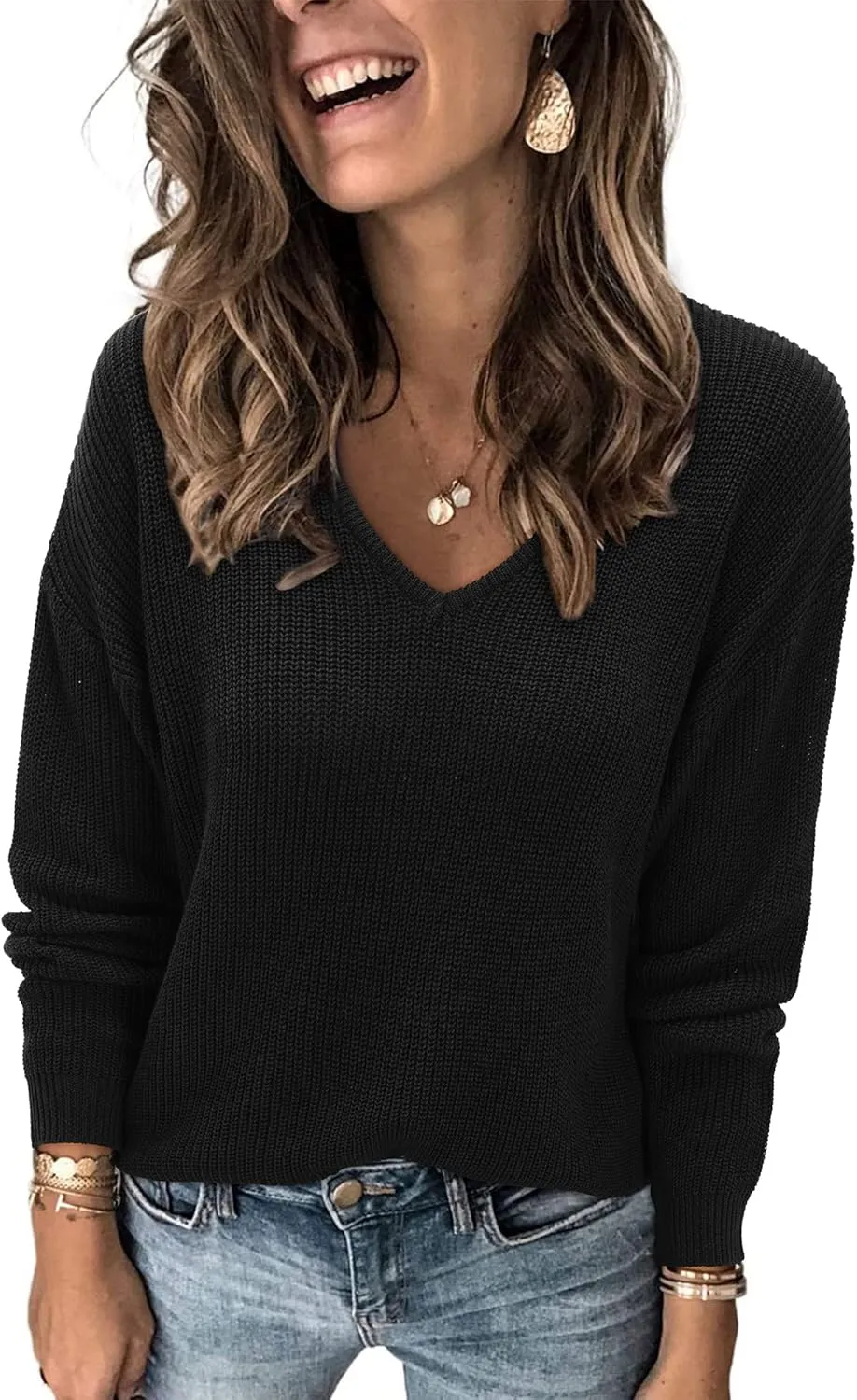 II ININ Women's Fall Sweater 2024 Long Sleeve Tops Fashion Outfits Trendy Casual V Neck Oversized Pullover Sweaters