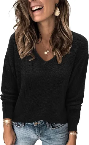 II ININ Women's Fall Sweater 2024 Long Sleeve Tops Fashion Outfits Trendy Casual V Neck Oversized Pullover Sweaters