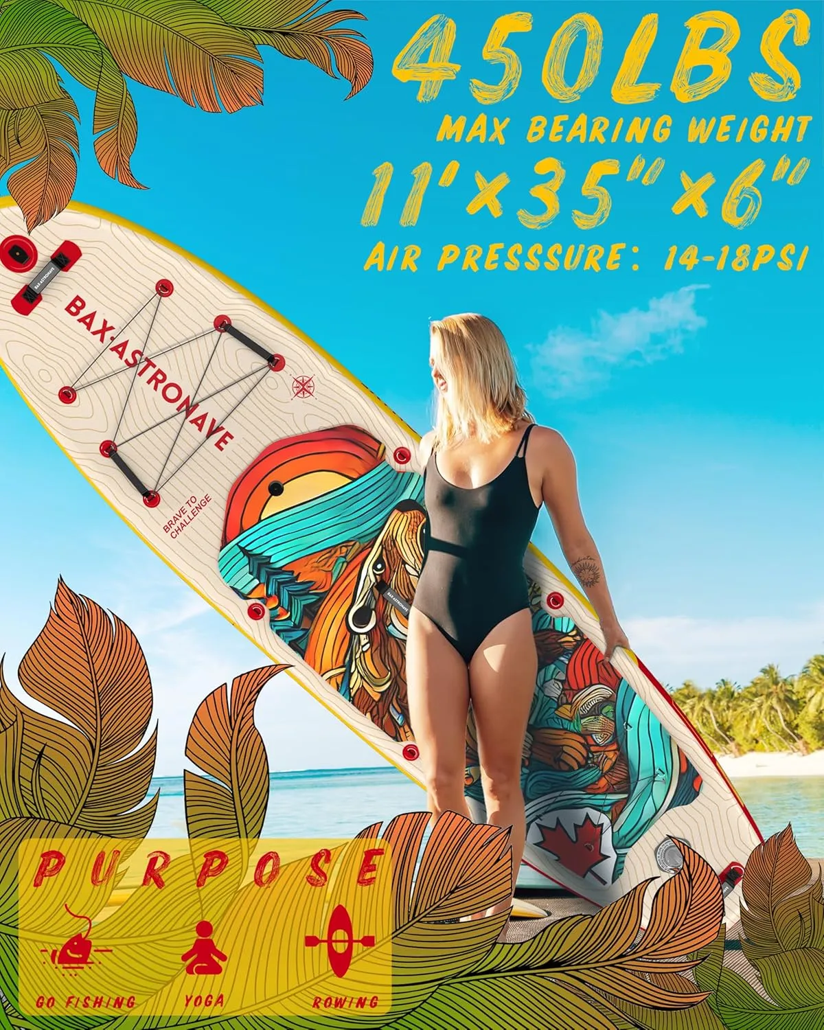 Inflatable Stand Up Paddle Board - 11ft Extra Wide Stable Design Paddleboard with Sup Accessories Backpack, Pump, Ankle Leash, Adults&Youth