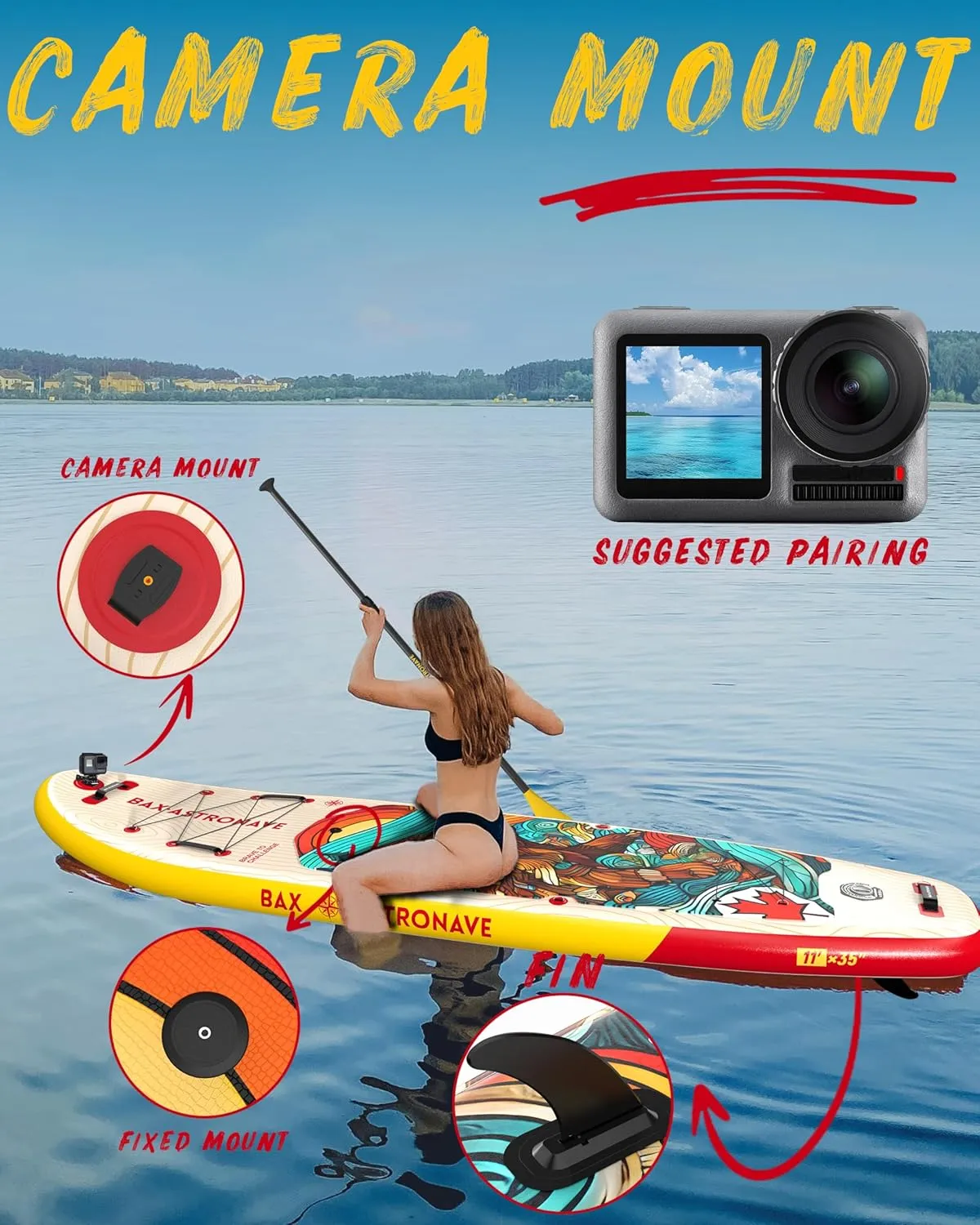 Inflatable Stand Up Paddle Board - 11ft Extra Wide Stable Design Paddleboard with Sup Accessories Backpack, Pump, Ankle Leash, Adults&Youth