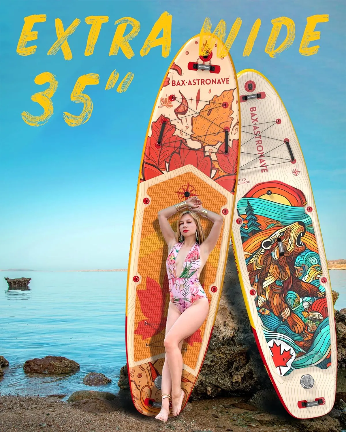 Inflatable Stand Up Paddle Board - 11ft Extra Wide Stable Design Paddleboard with Sup Accessories Backpack, Pump, Ankle Leash, Adults&Youth