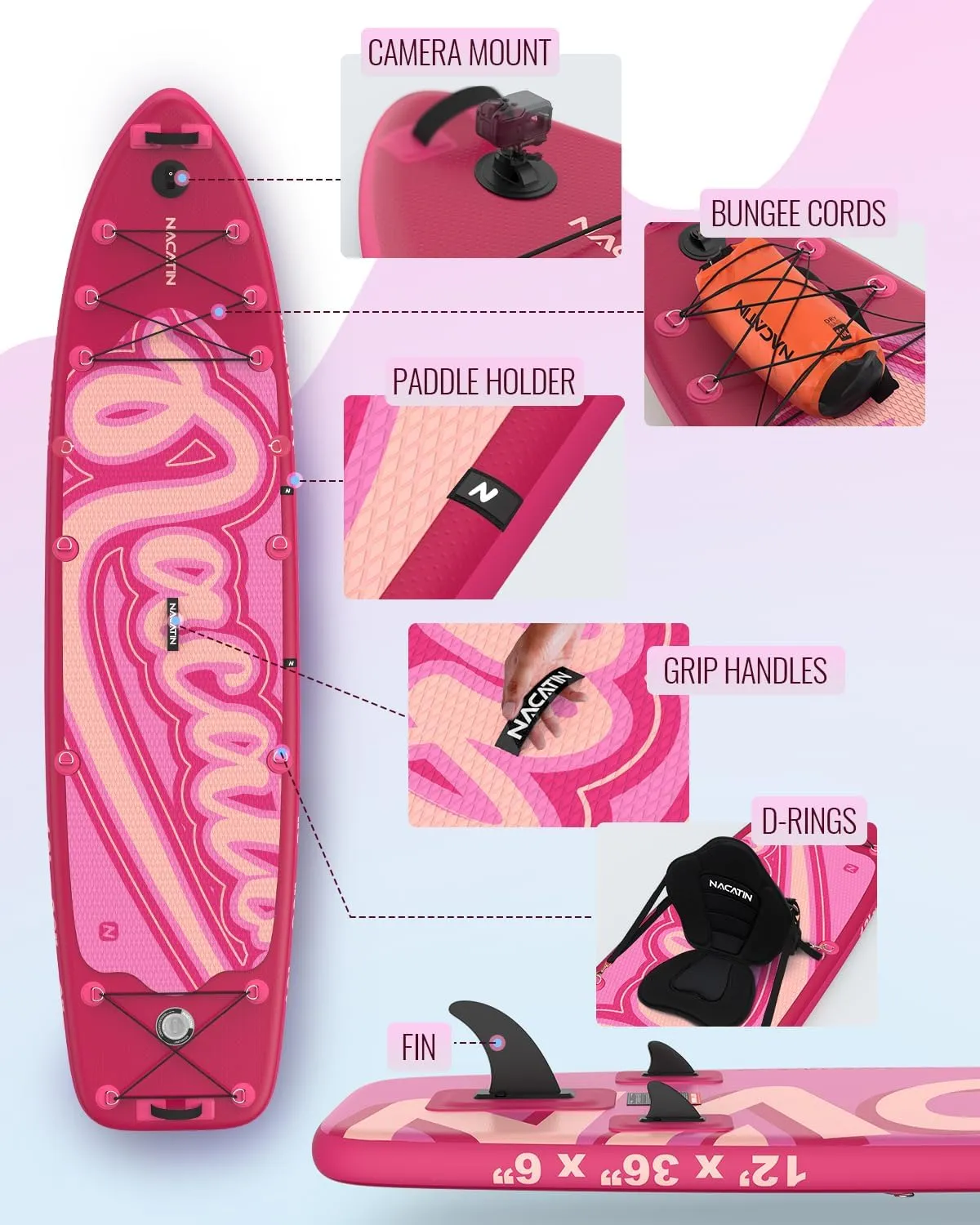 Inflatable Stand Up Paddle Board 12' with Kayak Seat & Dual Paddles – Premium SUP Board for Adults & Families Includes Kayak Conversion Kit, Pump, Leash & Accessories – Stable Wide Deck for Beginners
