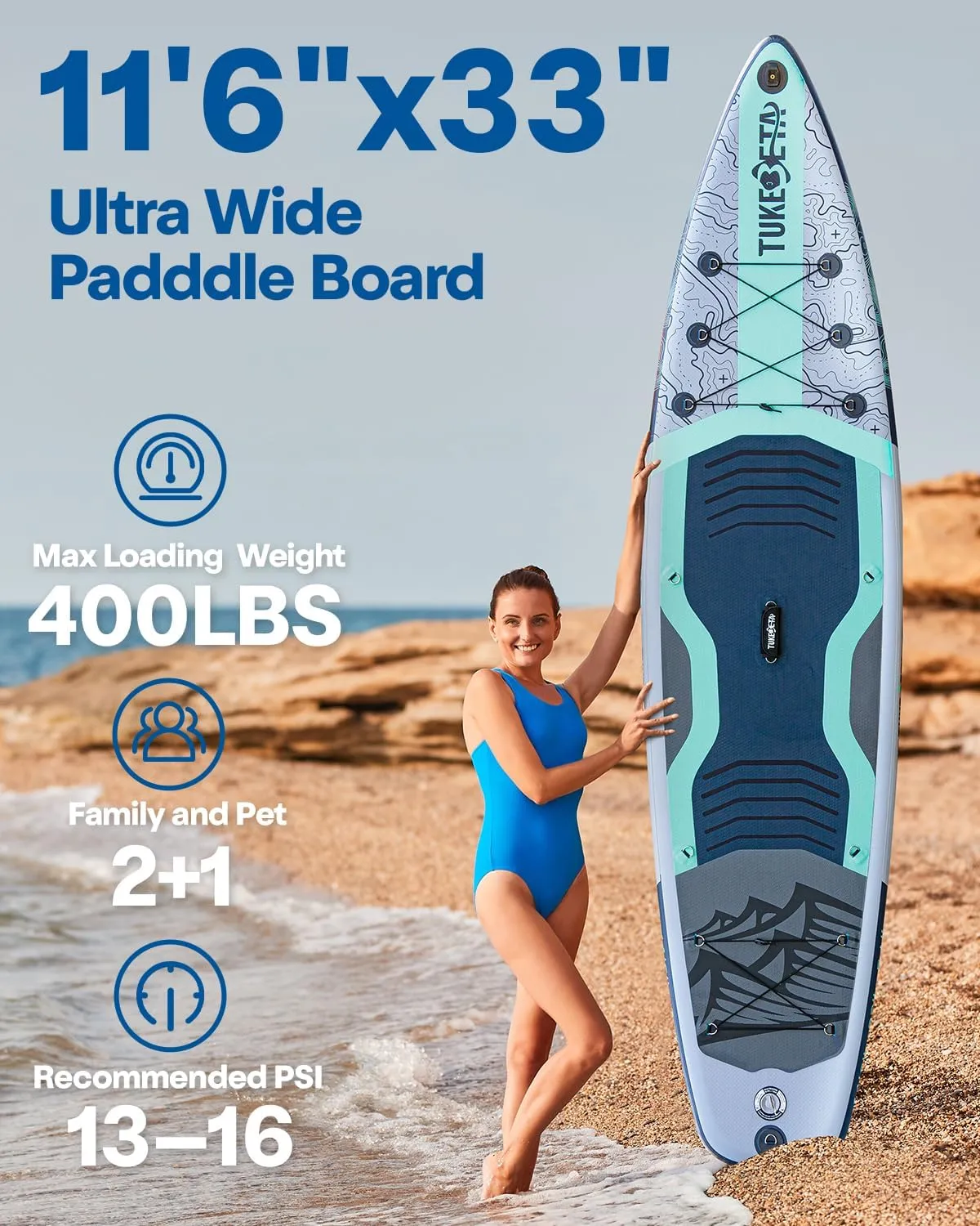 Inflatable Stand Up Paddle Board with Full Accessories Kit, 11' x 33" SUP Paddle Board for Adults and Youth of All Skill Levels, 430lbs Capacity Non-Slip EVA Deck, Lightweight & Portable