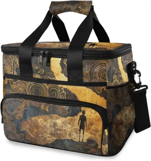 Insulated Cooler Bag 24 Cans Large Capacity Lunch Box-Abstract Retro Painting Print Leak Proof with Shoulder Strap for Camping Picnic
