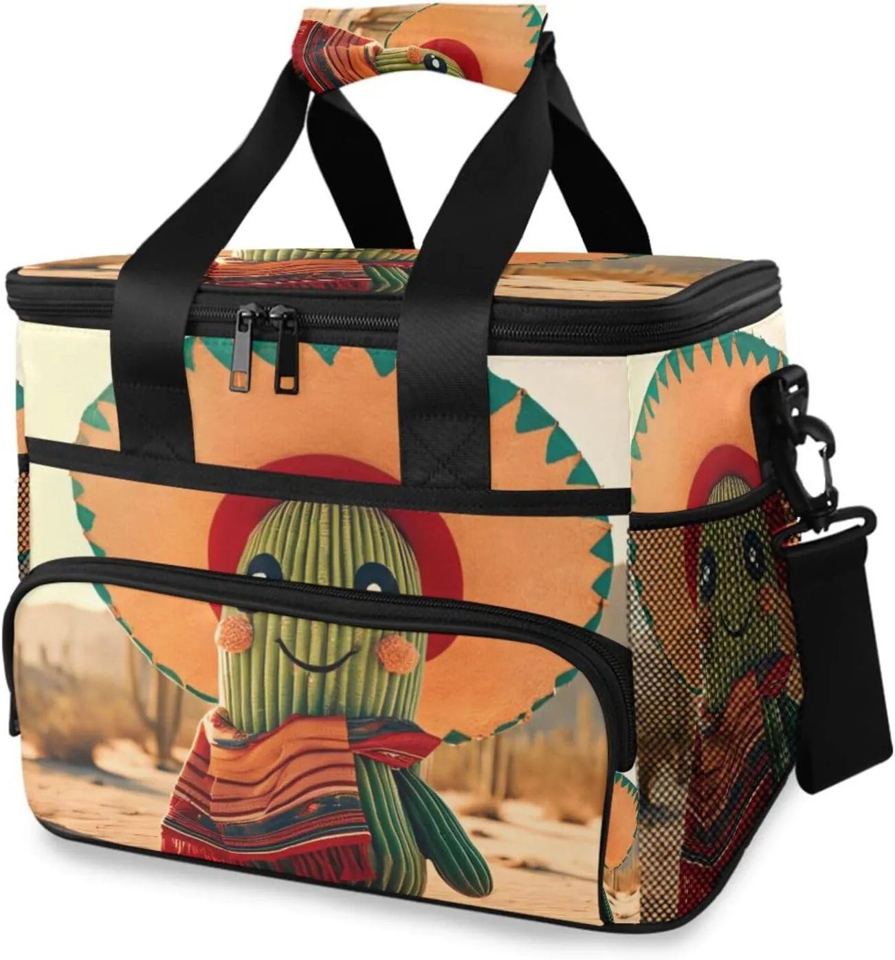 Insulated Cooler Bag 24 Cans Large Capacity Lunch Box-Cute Little Cactus Print Leak Proof with Shoulder Strap for Camping Picnic