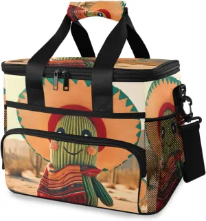 Insulated Cooler Bag 24 Cans Large Capacity Lunch Box-Cute Little Cactus Print Leak Proof with Shoulder Strap for Camping Picnic