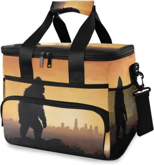 Insulated Cooler Bag 24 Cans Large Capacity Lunch Box-Sasquatch City Print Leak Proof with Shoulder Strap for Camping Picnic