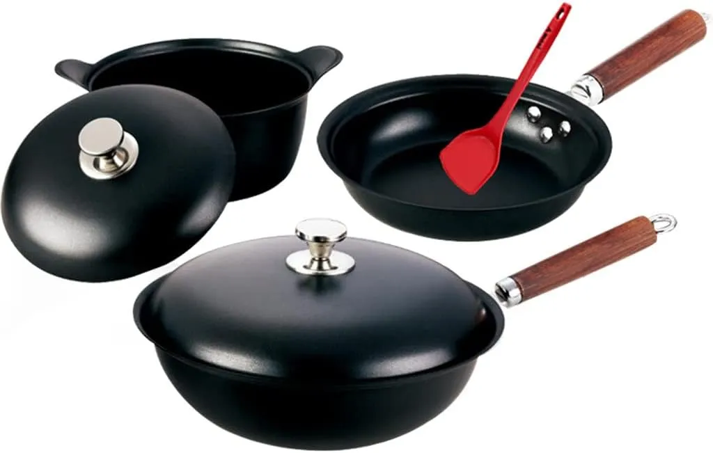 Iron Pan Frying Pan Household Cooking Pot Gas Stove Suitable for Non-Stick Pot Set Three-Piece Set (Color : Black Size