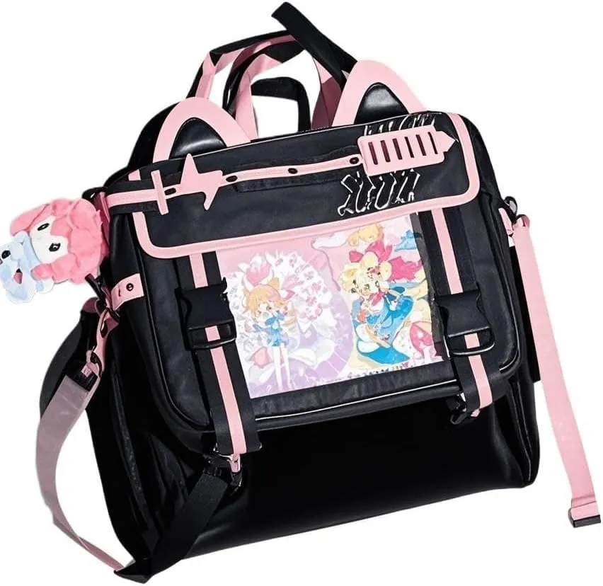 Ita Bag Electronic Cat Cotton Doll Large Capacity Shoulders (Black × powder)