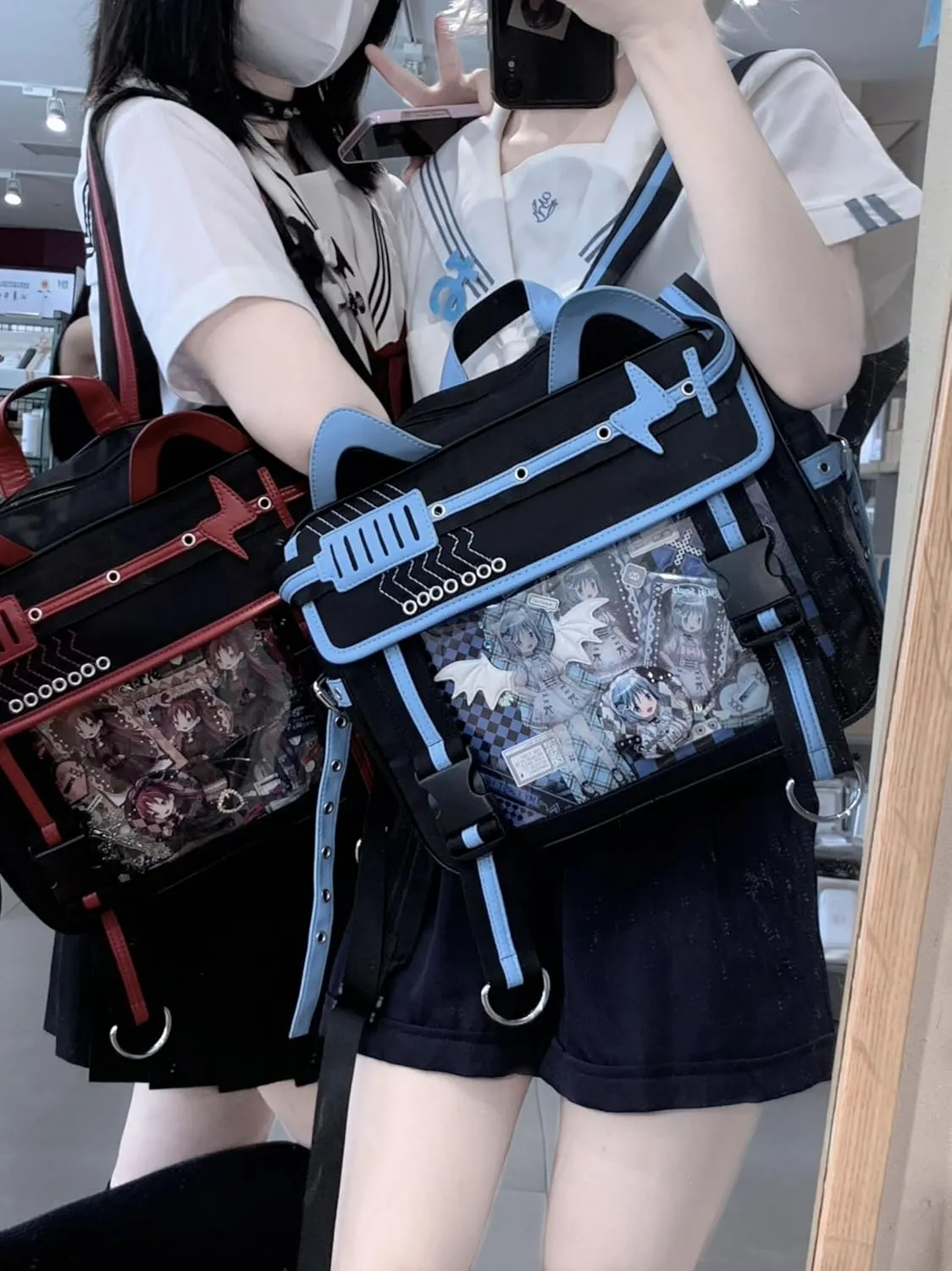 Ita Bag Electronic Cat Cotton Doll Large Capacity Shoulders (Black × purple)